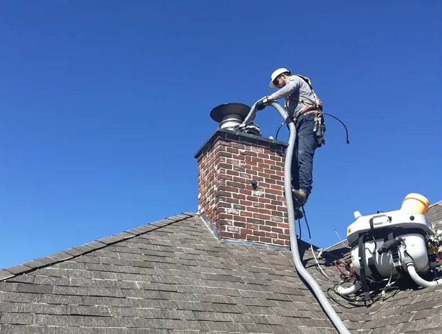 Dedicated Vernon Chimney Sweep team member cleaning a chimney in Vernon, CT