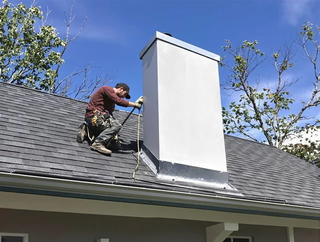 Vernon Chimney Sweep team member finishing chimney construction in Vernon, CT