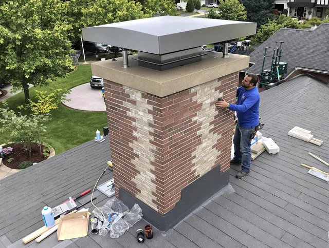 Vernon Chimney Sweep team working on a custom chimney remodel in Vernon, CT